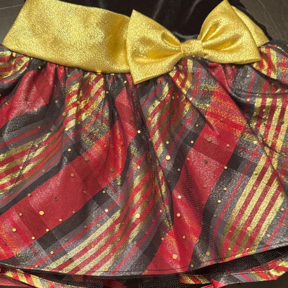 Bonnie Jean Velvet and Plaid Dress with Gold Bow - Picture 4 of 4